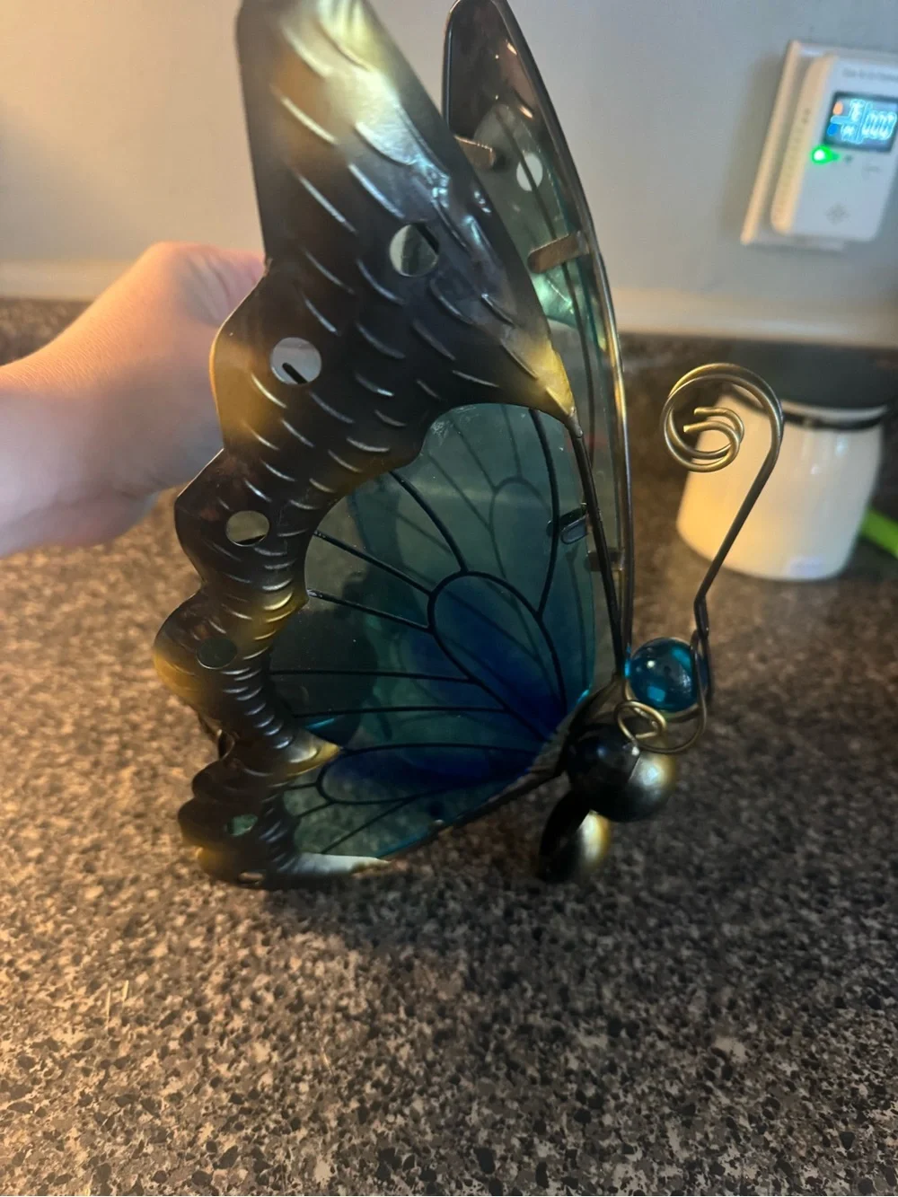 Decorative Blue-Green Butterfly Home Art Figurine With Light- LIGHT DOES NOT WOR